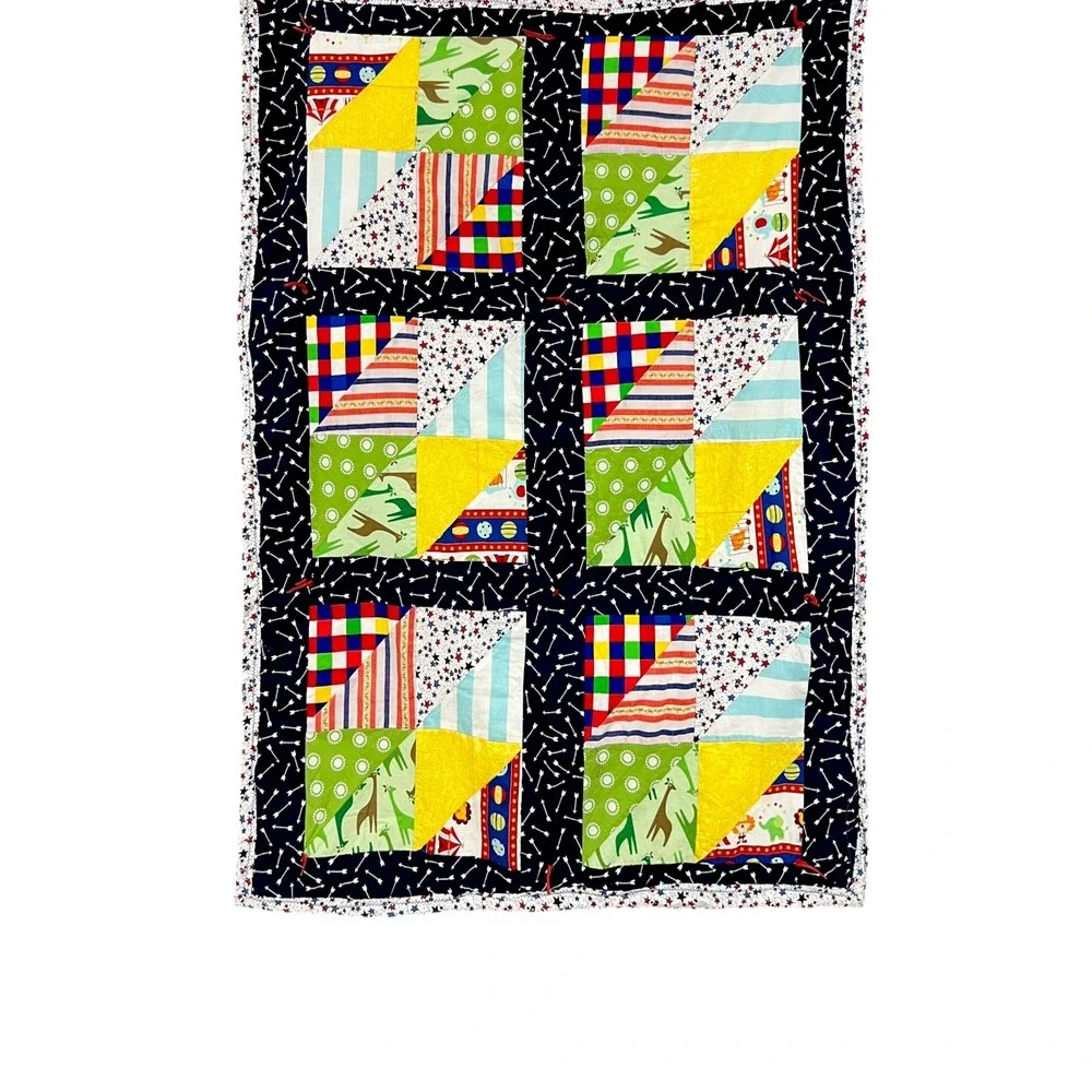 Handmade Patchwork Quilt 42x34 Colorful Kids Circus Animals Stars
